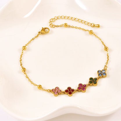 18K Gold Plated Multicolor Crystal Flower Anklet