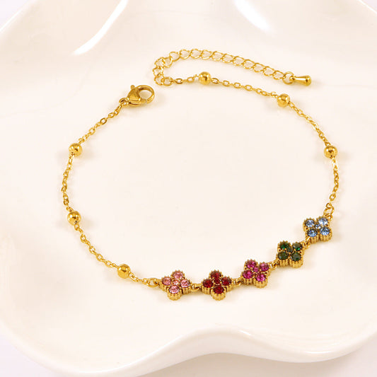 18K Gold Plated Multicolor Crystal Flower Anklet