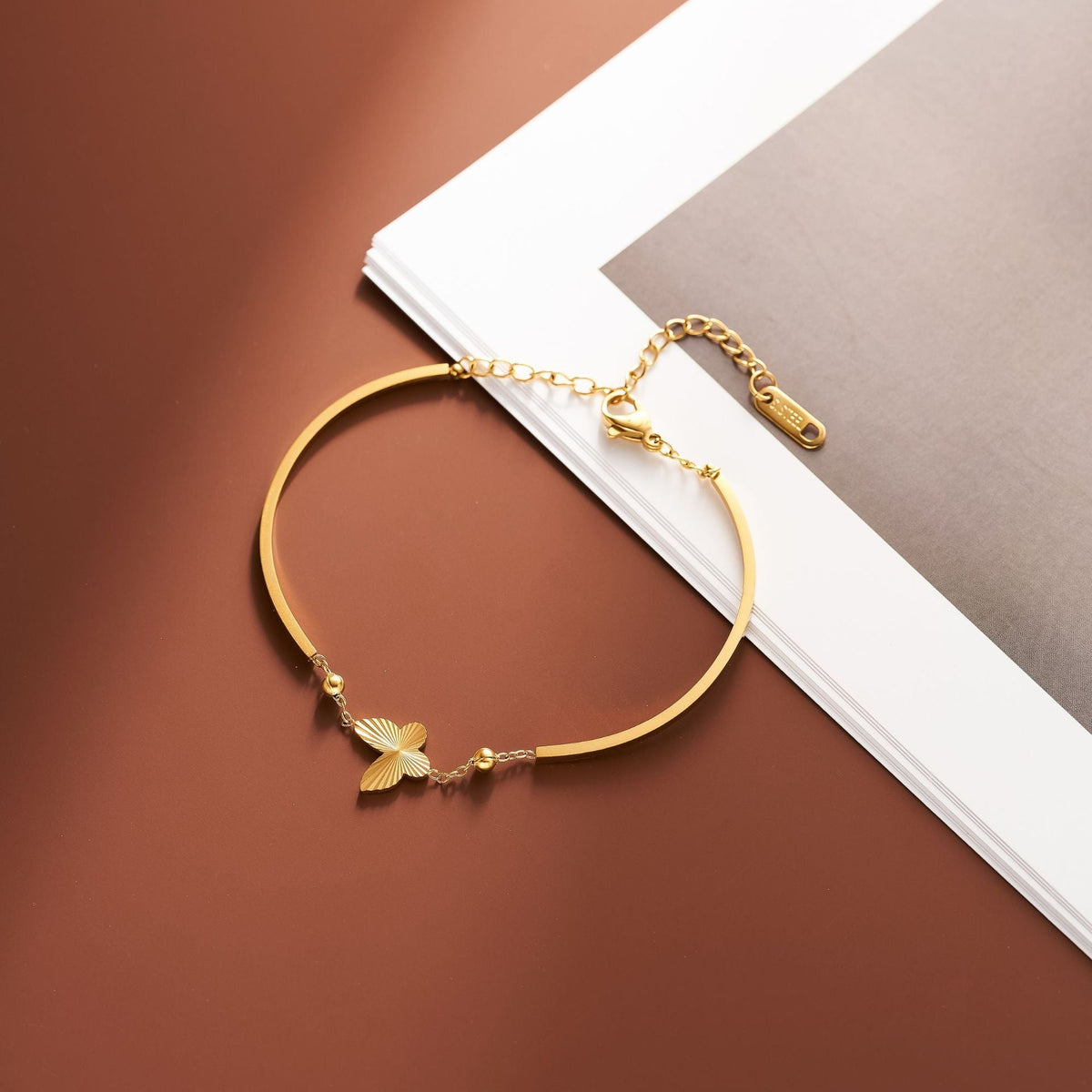 Half-Bangle Textured Butterfly Chain Bracelet