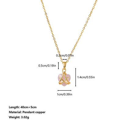 18K Gold Plated Pink Heart Star Pendant Necklace