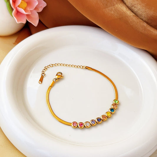 Gold Tone Crystal Station Chain Bracelet