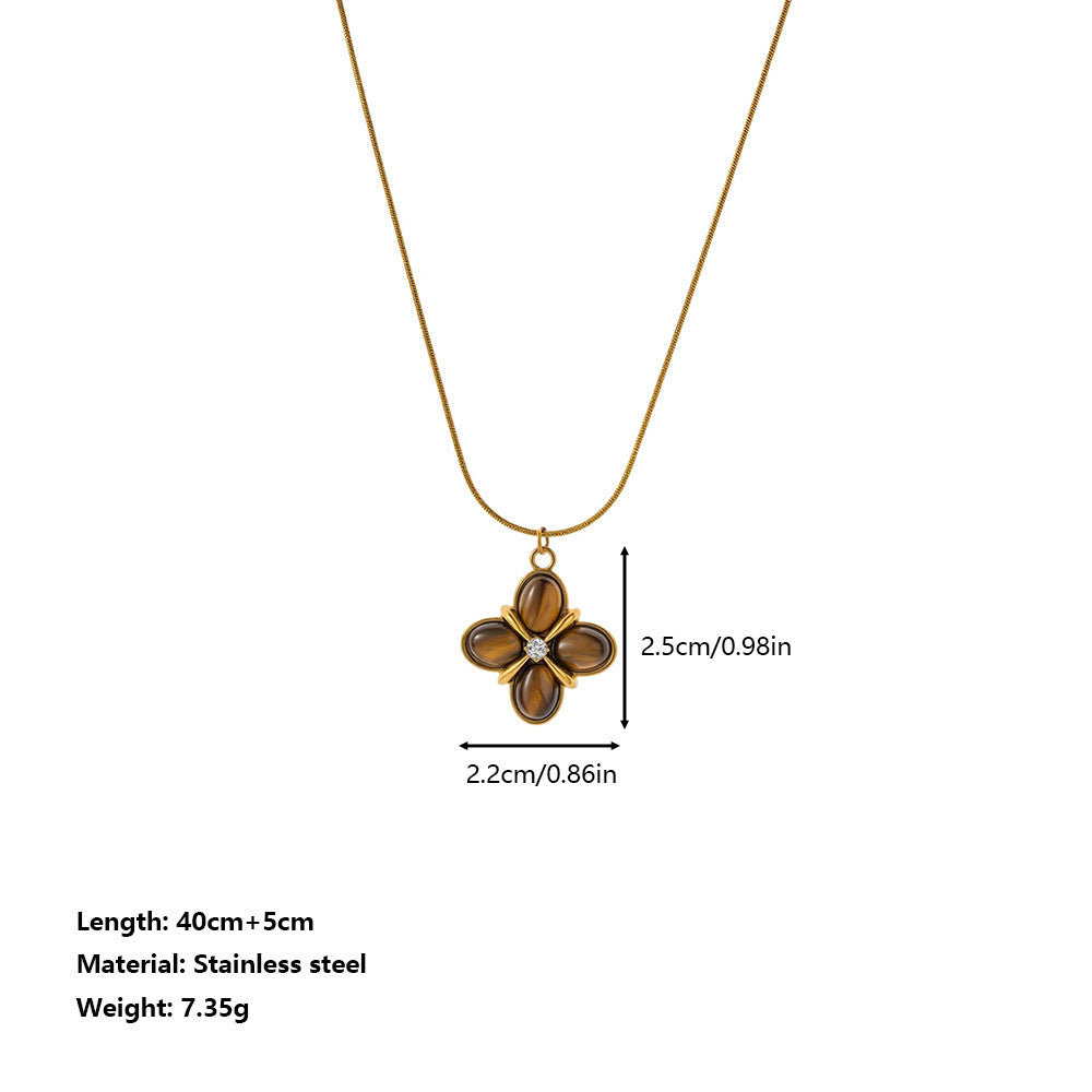 Gold Tone Brown Flower Pendant Necklace