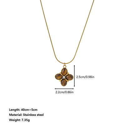 Gold Tone Brown Flower Pendant Necklace