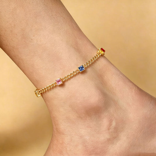 Rainbow Stone Golden Chain Anklet