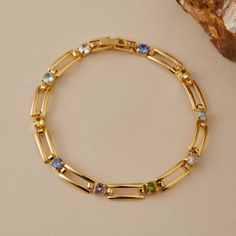 Gold-Plated Multicolor Crystal Link Bracelet