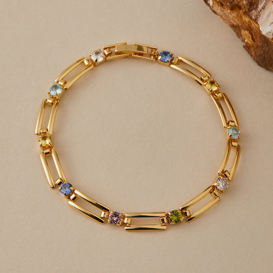 Gold-Plated Multicolor Crystal Link Bracelet
