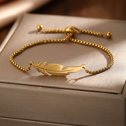 Bohemian Gold Feather Adjustable Bolo Bracelet