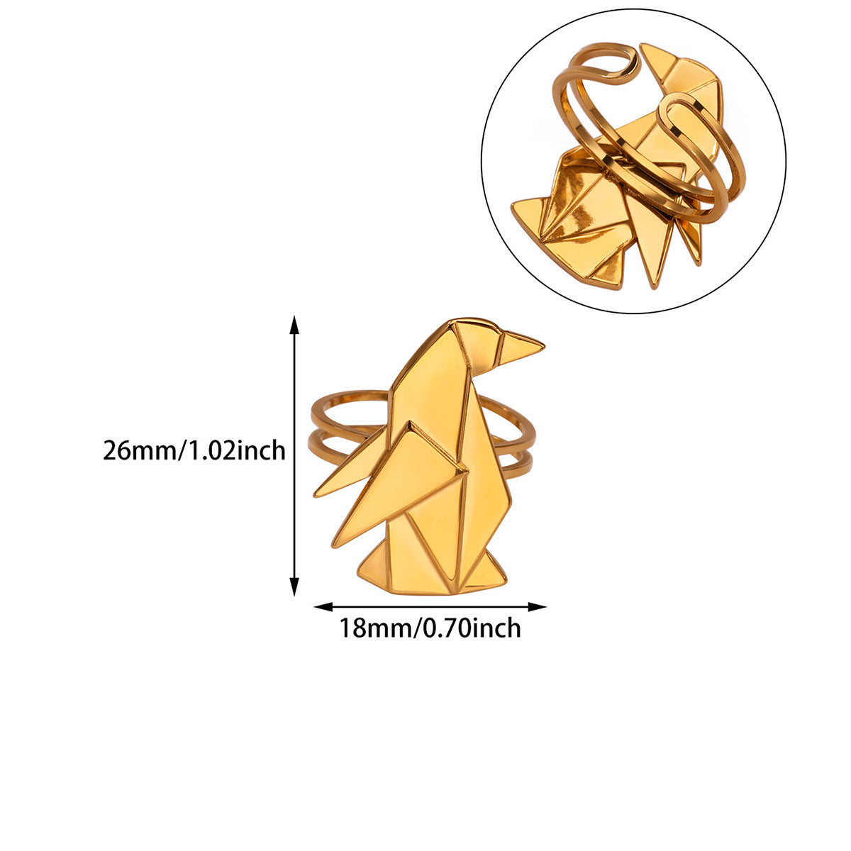 18K Gold Plated Origami Penguin Adjustable Ring