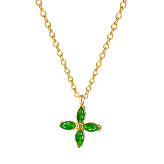 18K Gold Plated Green Marquise Flower Pendant Necklace