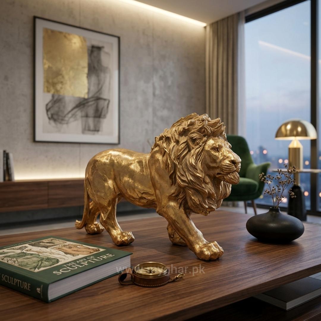 Premium Resin Lion Sculpture with Golden Finish