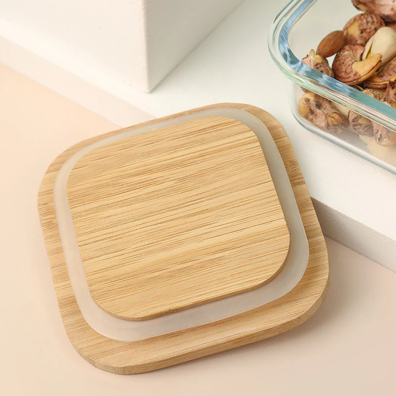 4Pcs Airtight Bamboo-Lid Glass Bowls Set – Square