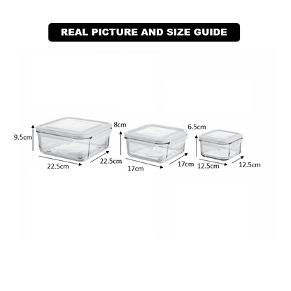 3‑Pcs Premium Square Glass Storage Set with Lids (2048) by Limon