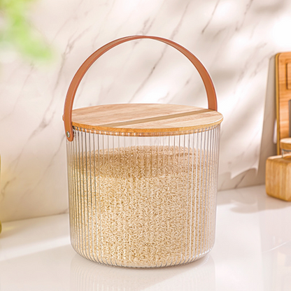 Ribbed Storage Bucket with Wooden Lid & Handle by Limon