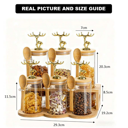 TintedGold 6-Pcs Airtight Storage Jars Set (1106) with Bamboo Spoon & Stand