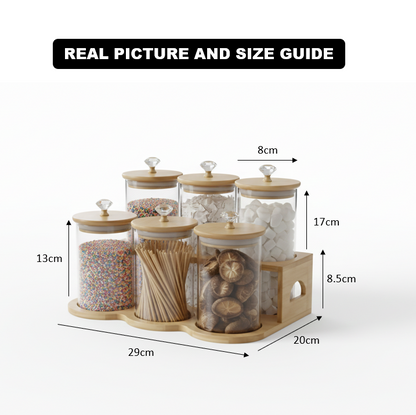 DiamondTop 6-Pcs Glass Jar Set with Bamboo Stand (1118)