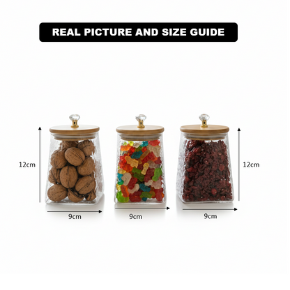 DiamondTop 3-Pcs Glass Jar Set with Airtight Lids (1102)