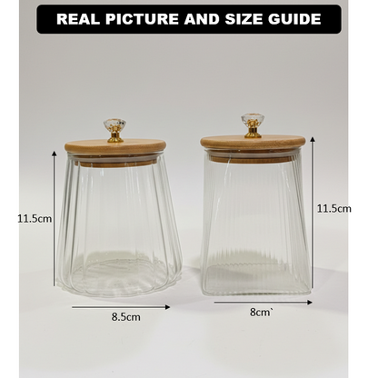 Ribbed Airtight Glass Jar with Bamboo Lid & Crystal Knob