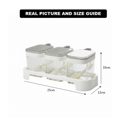 Rectangle 3-Pcs Glass Spice Jars with Plastic Lid & Stand