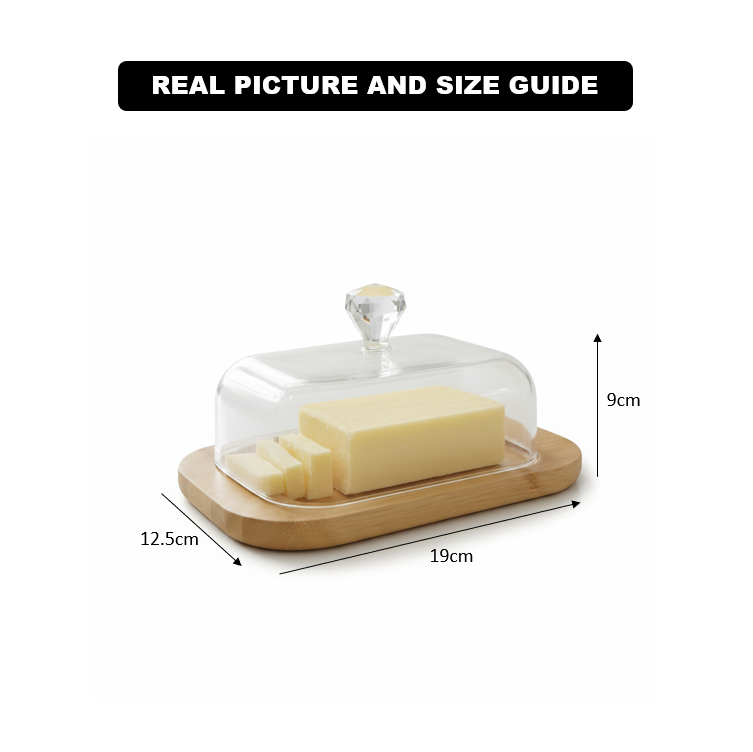 Rustic Wooden Butter Dish with Clear Lid & Knob