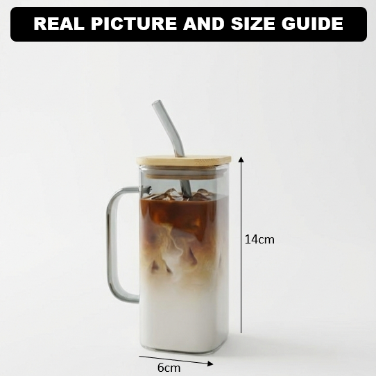 Square Glass Tumbler & Straw with Wooden Airtight Lid