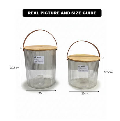 Ribbed Storage Bucket with Wooden Lid & Handle by Limon