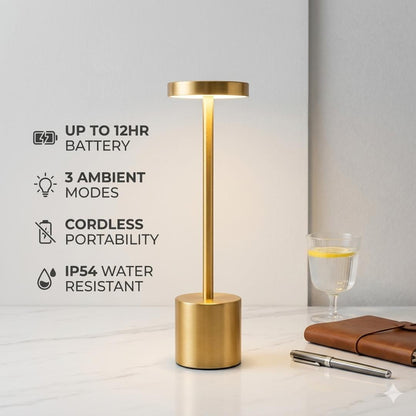 Rechargeable LED Table Lamp 12-hr Battery  – Premium Metal Finish