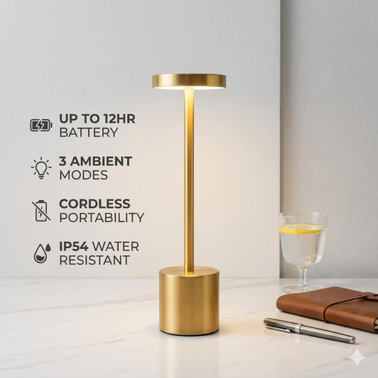 Rechargeable LED Table Lamp 12-hr Battery  – Premium Metal Finish