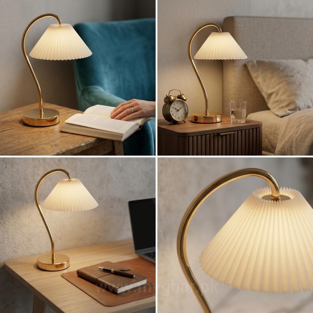 Luxury Rechargeable White Table Lamp with Golden Base