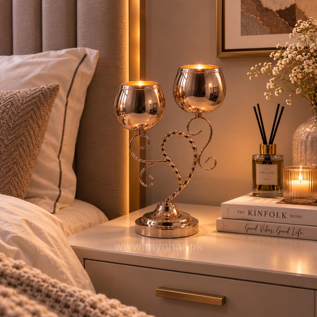 Premium Rose Gold Candle Stand for Table Decor