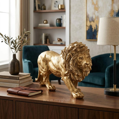 Premium Resin Lion Sculpture with Golden Finish