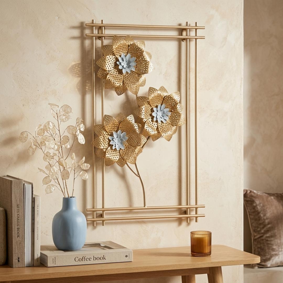 Elegant Gold Floral Composition Metal Wall Art