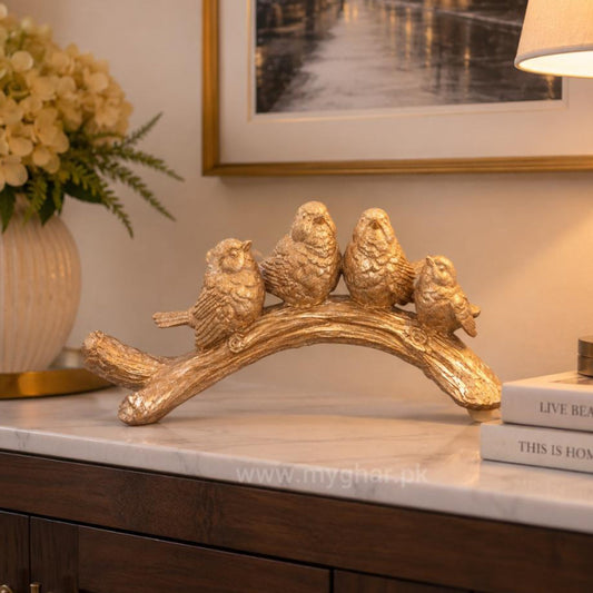 Elegant Four Birds on Branch Resin Showpiece