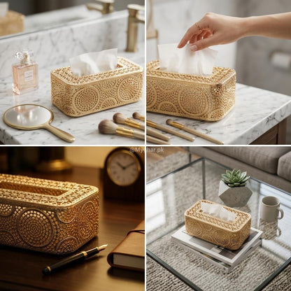 Metal Gold Decorative Tissue Box Cover