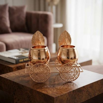 Artistic Rose Gold Showpiece with Leaf Accents