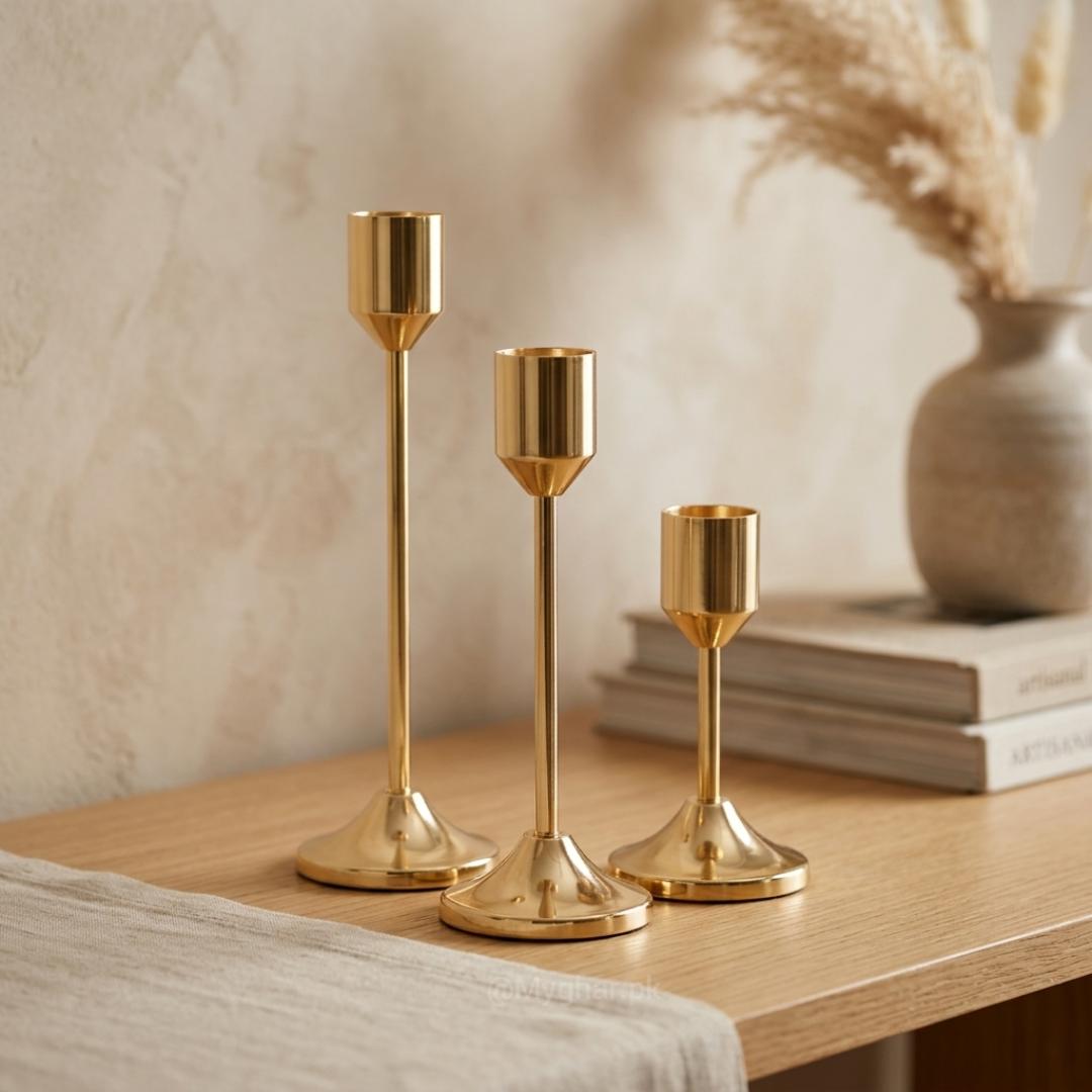 Luxury Gold Metal Candle Holder Set of Three