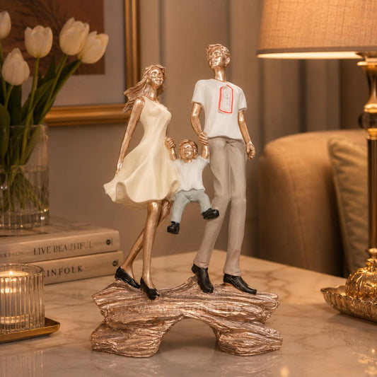 Loving Parents and Child Resin Family Sculpture