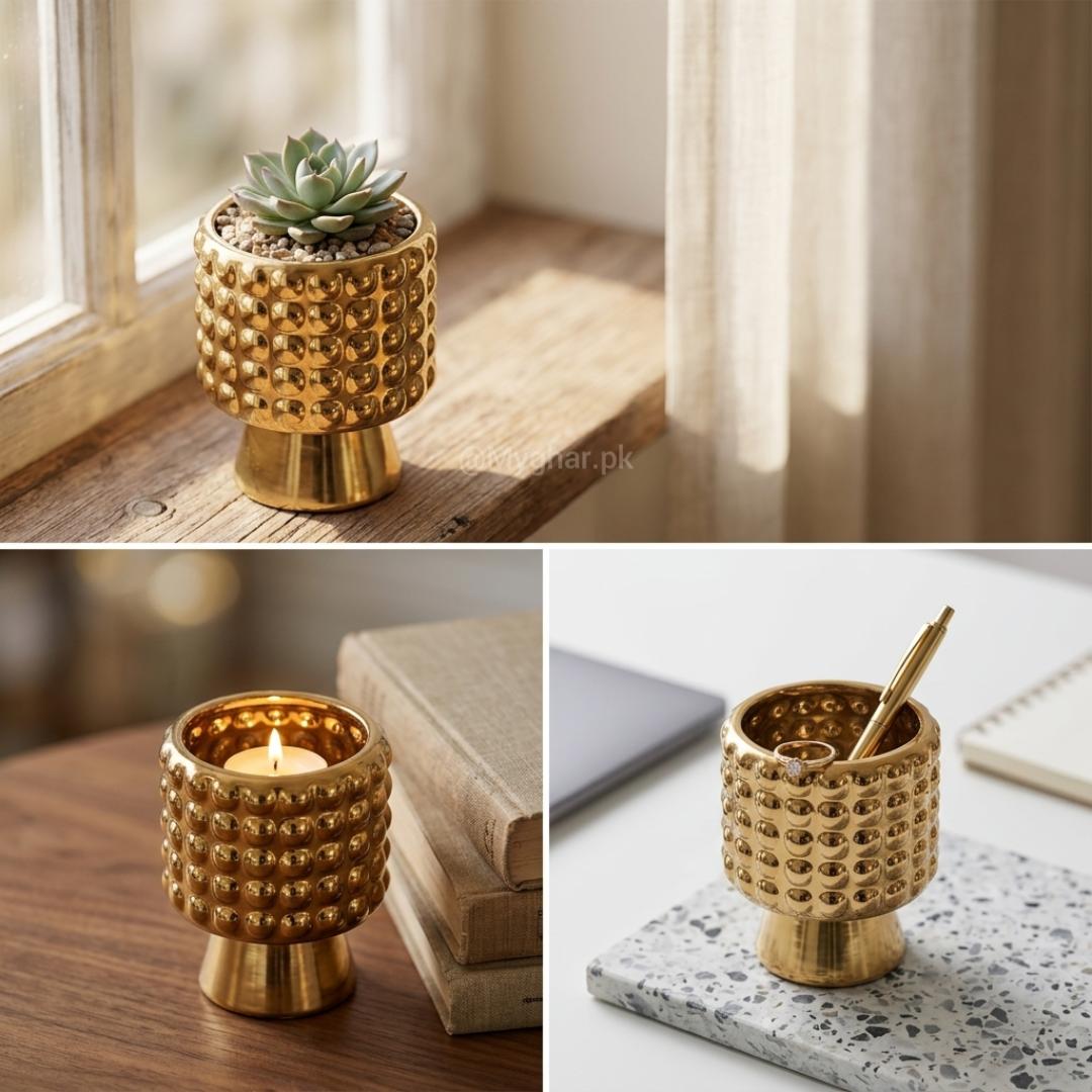 Statement Gold Bubble Planter for Tables and Shelves