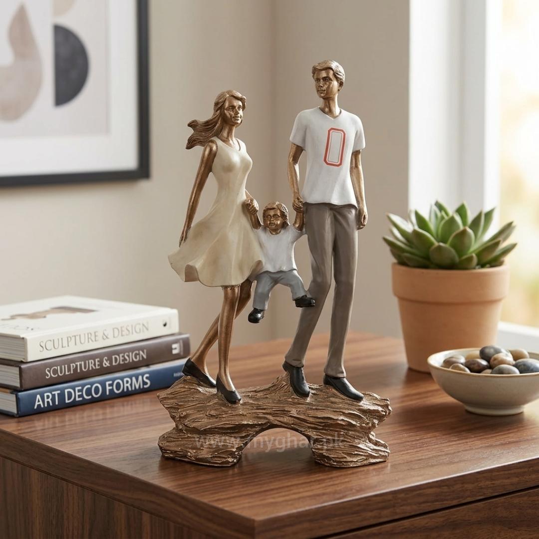 Loving Parents and Child Resin Family Sculpture