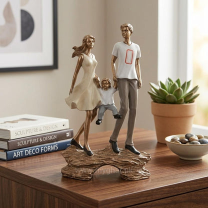 Loving Parents and Child Resin Family Sculpture