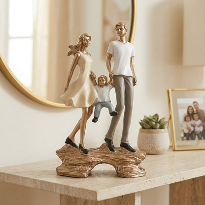 Loving Parents and Child Resin Family Sculpture