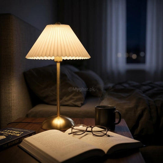 Pleated Shade Metal Lamp for Bedroom Decor