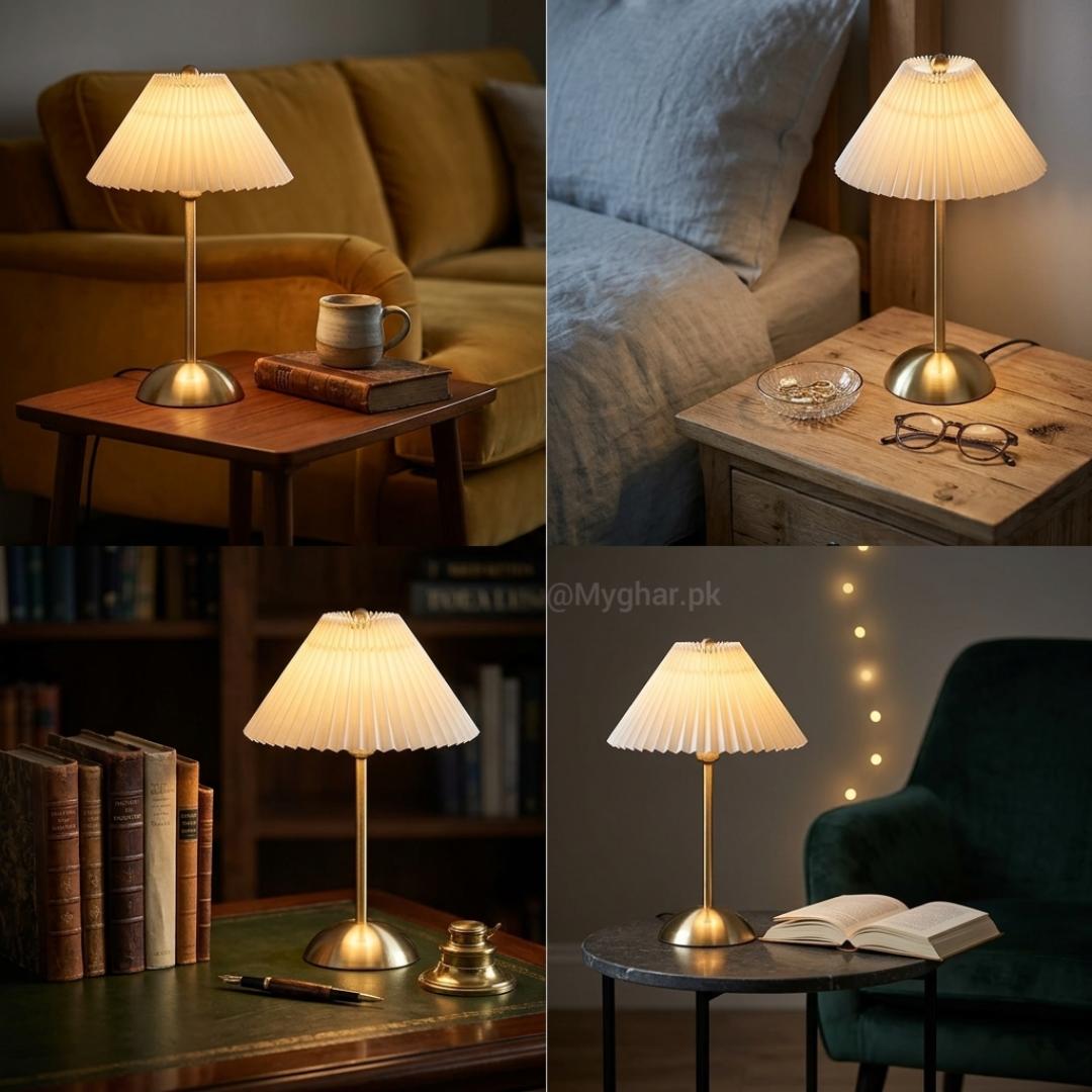 Pleated Shade Metal Lamp for Bedroom Decor