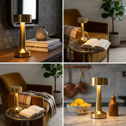 Luxury Metallic Gold Cordless Bedside Lamp With 3 Modes