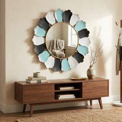 Decorative Floral Metal Wall Mirror for Home Decor
