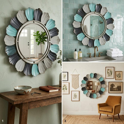 Decorative Floral Metal Wall Mirror for Home Decor