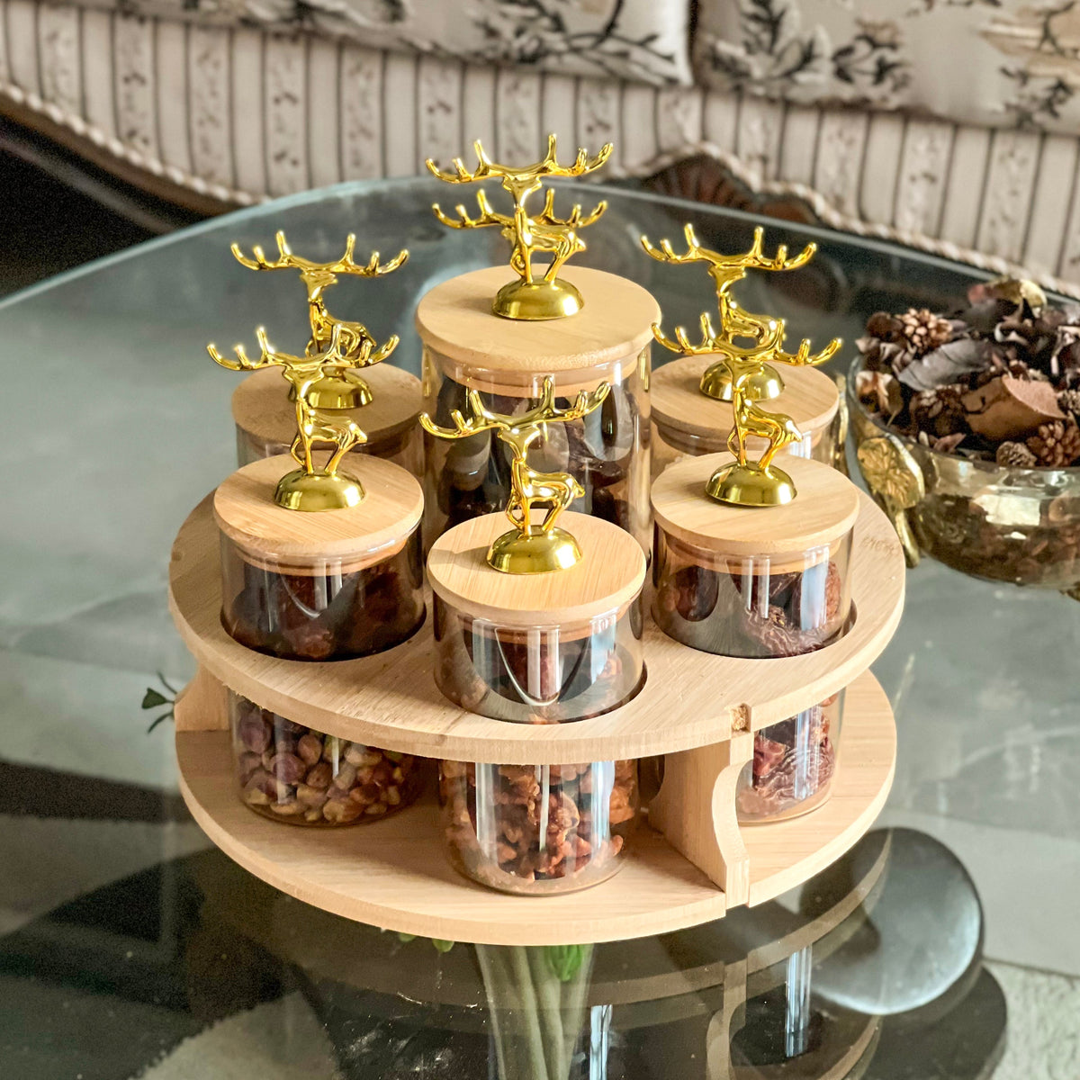 TintedGold 7-Pcs Rotating Storage Jars Station (1109)