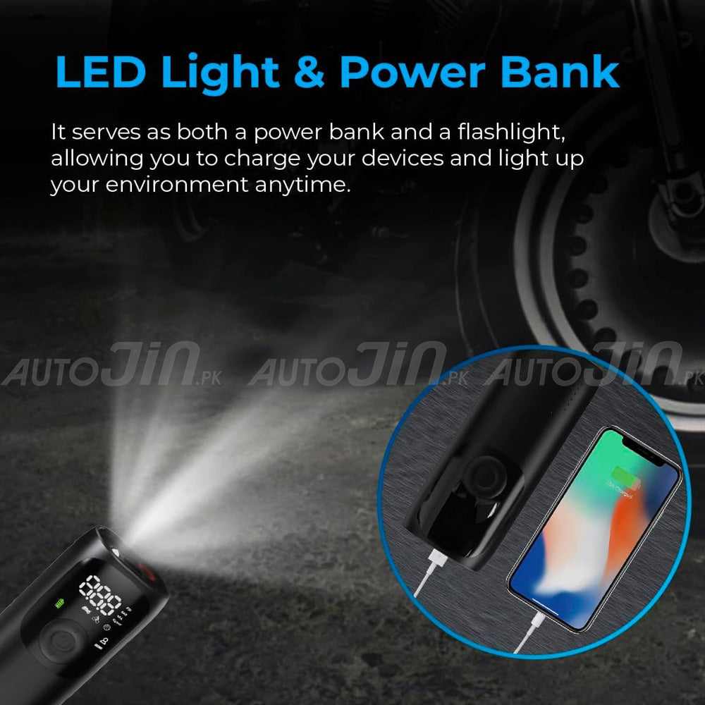 Sogo 5,000mAh Electric Smart Digital Display Tire Inflator & Power Bank With Led Light LP2-P