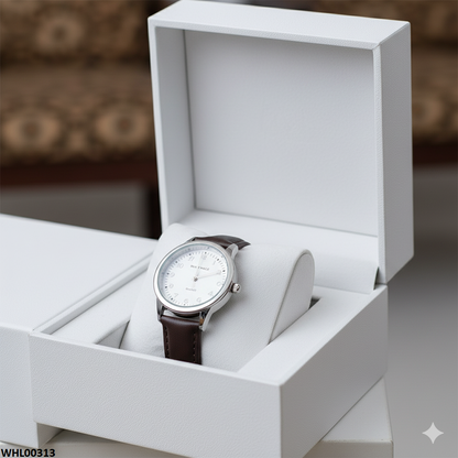 WHL00313 ZWA Round White Dial Unisex Leather Strap Watch - WHL