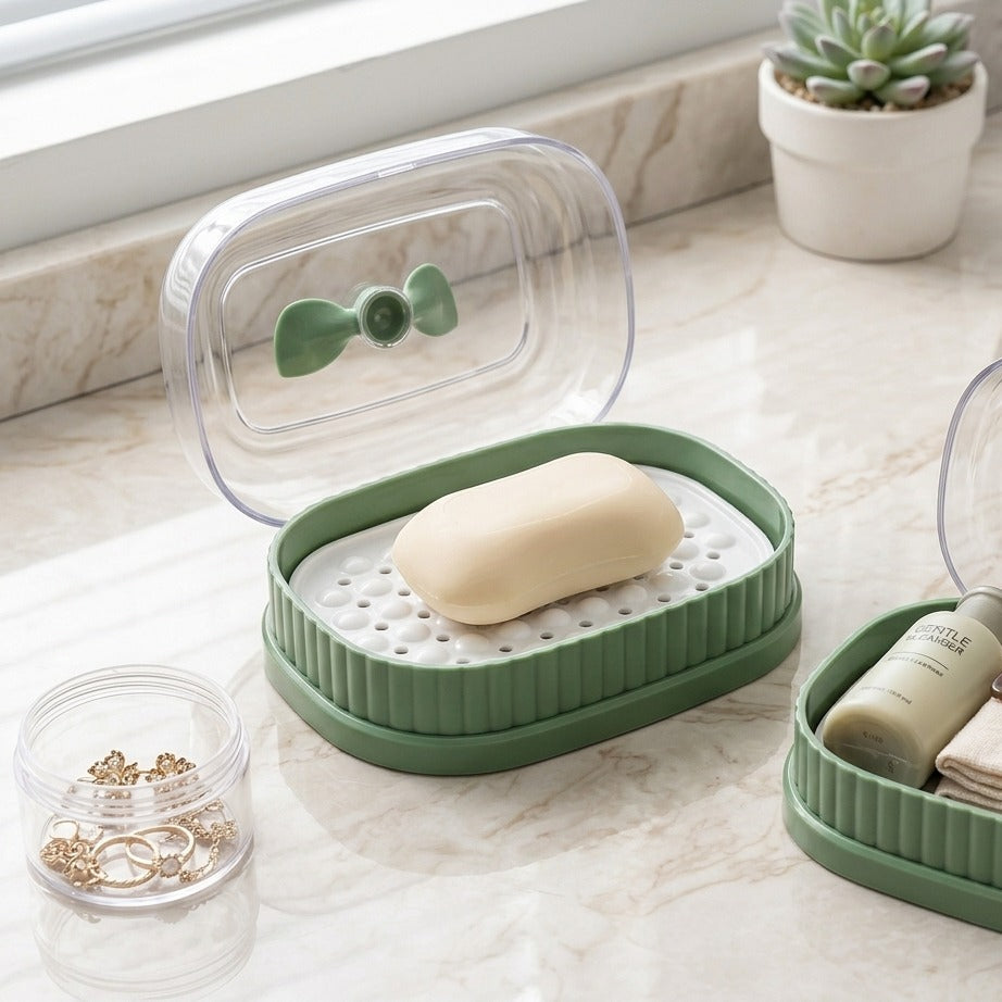 LeafLuxe Soap Dish with Drain & Lid
