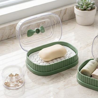 LeafLuxe Soap Dish with Drain & Lid